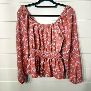 Nine West Floral Blouse in Rust and Pink